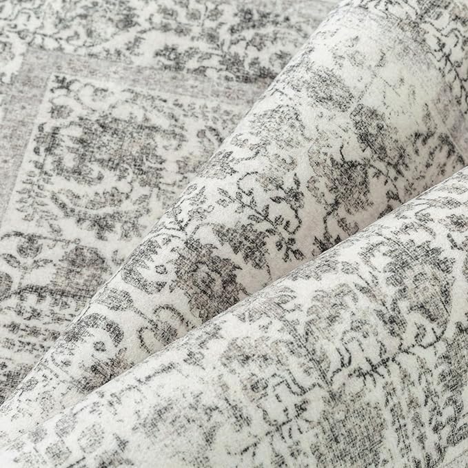 Black Runner Rug 2'6"x14' Washable Carpet for Hallway Kitchen Vintage Distressed Non Slip Indoor Retro Floral Bedroom Accent Throw Long Rug Bathroom Office Laundry Dining Living Room