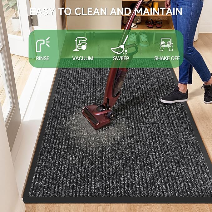 Front Door Mat, Heavy Duty Indoor Outdoor Doormat for Entryway, 72" x 24" Low Profile Outdoor Mats for Home Entrance, Stain and Fade Resistant Welcome Mat for High Traffic Area, Black
