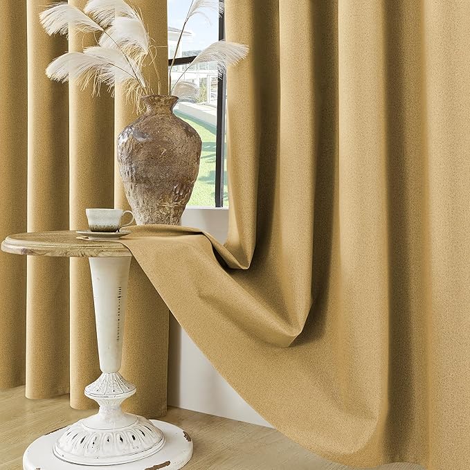 ChrisDowa 100% Blackout Mustard Yellow Solid Curtains 54 Inches Long 2 Panels for Bedroom Living Room,Farmhouse Room Darkening Thermal Insulated Soundproof Grommet Top Window Treatment Drapes,52x54
