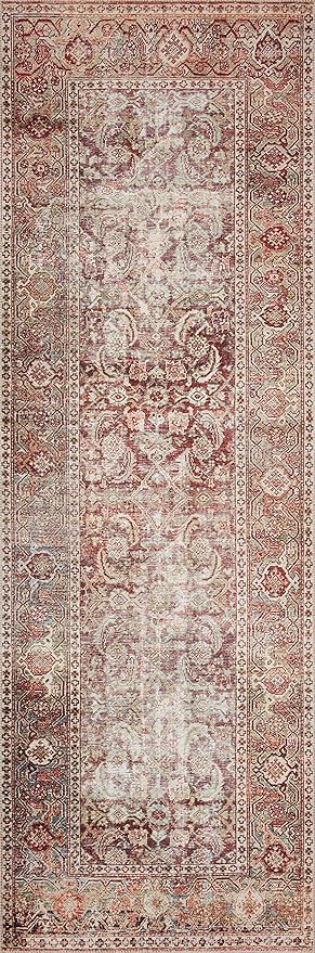 Loloi Layla Collection LAY-11 Cinnamon/Sage 3'-6" x 5'-6" .13" Thick Accent Rug, Soft, Durable, Vintage Inspired, Distressed, Low Pile, Non-Shedding, Easy Clean, Printed, Living Room Rug