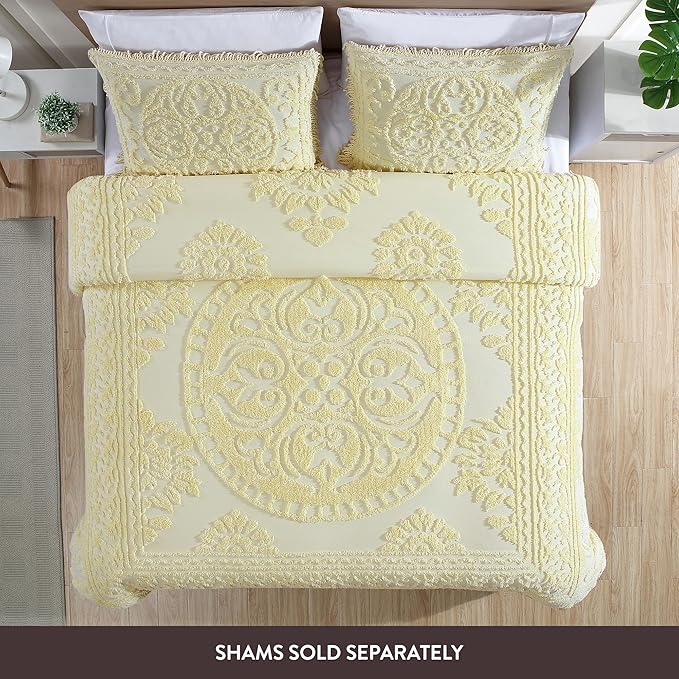 Beatrice Home Fashions Medallion Chenille Bedspread, Twin, Yellow