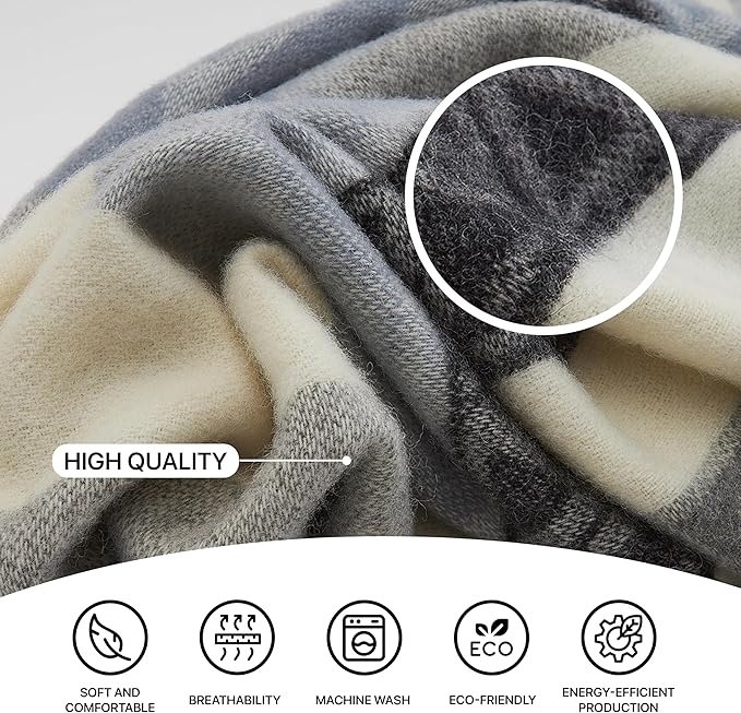 | Wool Blanket/Throw | 100% New Zealand Wool | Perfect for Home and Outdoors | Virgin Wool Throw with Fringes 75"x87" (190 x 220 cm)