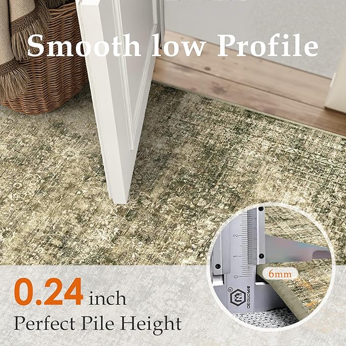 Area Rug 8x10 Brown Washable Non-Slip Lightweight Floral Vintage Distress Print Rug for Living Room Low Pile Soft Throw Indoor Carpet for Office College Dorm Laundry Dining Room Bedroom
