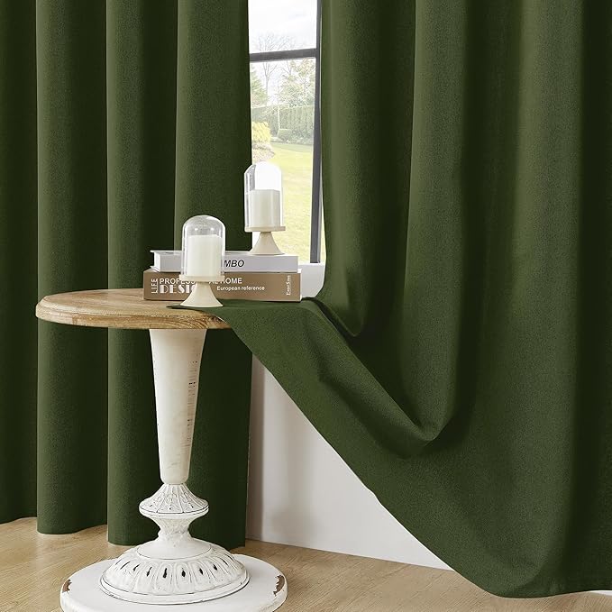 ChrisDowa 100% Blackout Olive Green Solid Curtains 72 Inches Long 2 Panels for Bedroom Living Room,Farmhouse Room Darkening Thermal Insulated Soundproof Grommet Top Window Treatment Drapes,52x72