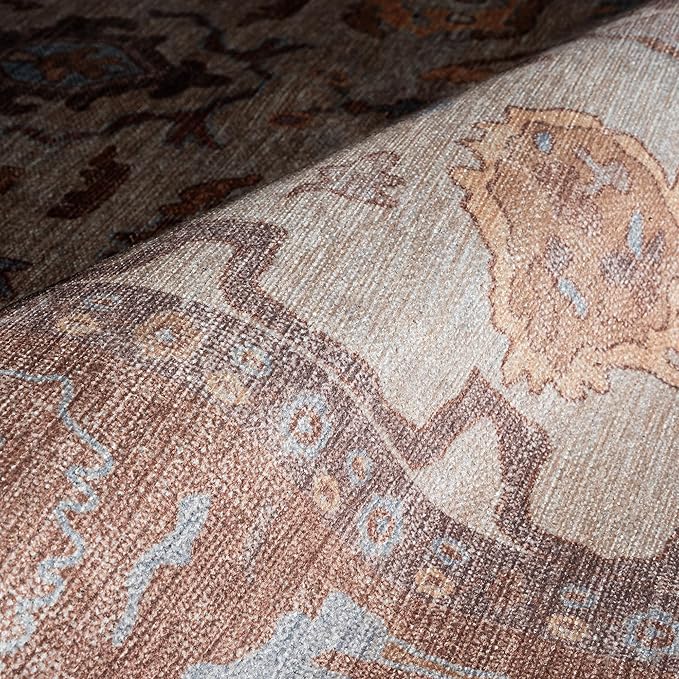 Fame Rugs Brown Modern Oushak Rug 5x7, Washable Vintage Turkish Colorful Oriental Antique Inspired Area Rugs, Luxury Living Room Bedroom (383BB, 5' x 7')