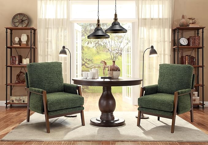 Green Accent Chair for Bedroom & Living Room, Mid Century Modern Accent Arm Chair, Upholstered Anthropologie Accent Chair with Solid Wood Frame, Fabric