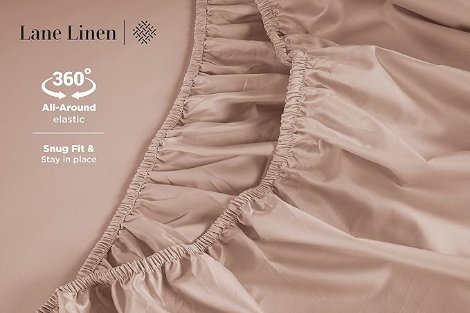 LANE LINEN Queen Sheet Sets – Natural 100% Cotton 600 Thread Count Cooling Sheets Queen, Soft Comfort for Restful Sleep, Easy Care & Machine Washable for Everyday Use, 15" Deep Pocket – Sepia Rose