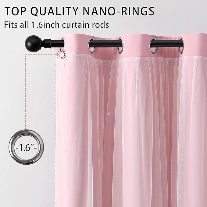 XiDi Pink Curtains for Bedroom, Girls Room Blackout Curtains, Kids Room Darkening Curtains, Light Pink Decor, 1 Panel Light Pink/52/63/1