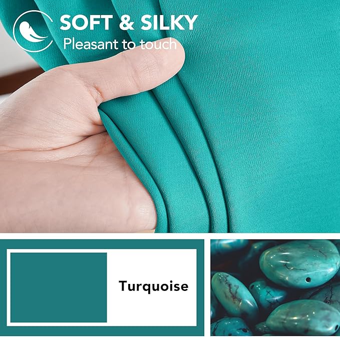 Deconovo Solid Back Tab and Rod Pocket Room Darkening Shades Insulated Thermal Window Coverings Blackout Curtains for Sliding Glass Door 52Wx95L Inch Turquoise Set of 2