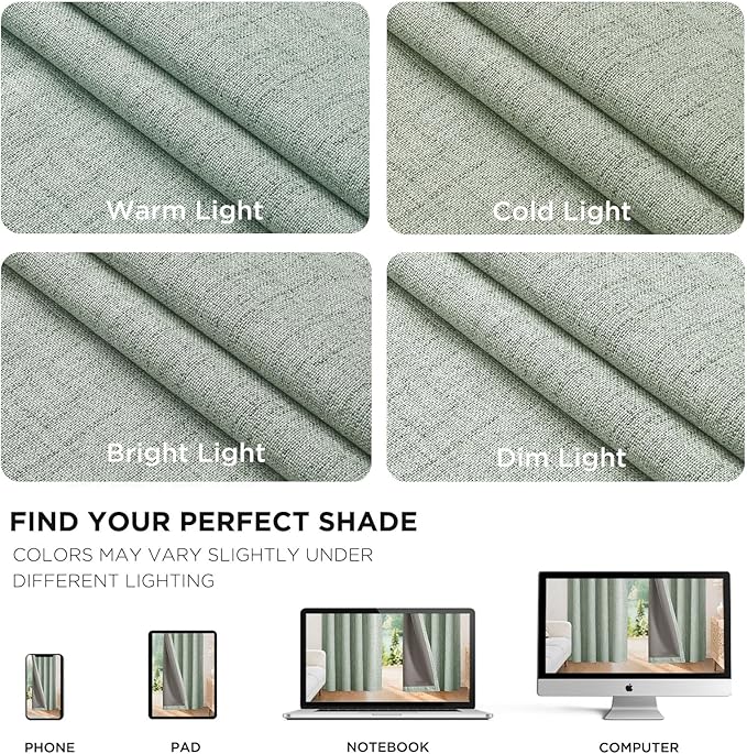 Joydeco Blackout Curtains for Bedroom - 100% Light Blocking 2 Panels Sage Green Drapes 42" W x 72" L, Thermal Insulated Room Darkening Curtains, Linen Textured for Living Room, Rod Pocket & Back Tabs