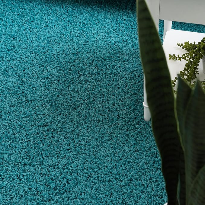 Unique Loom Solid Shag Collection Area Rug (8' x 10' Oval, Deep Aqua Blue)