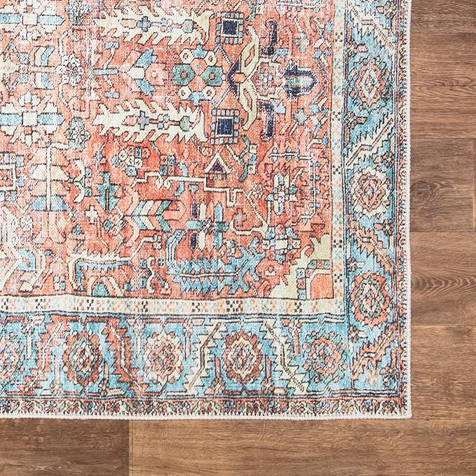 Bloom Rugs Washable Non-Slip 5' x 7' Rug - Orange/Blue Traditional Area Rug for Living Room, Bedroom, Dining Room, and Kitchen - Exact Size: 5' x 7'