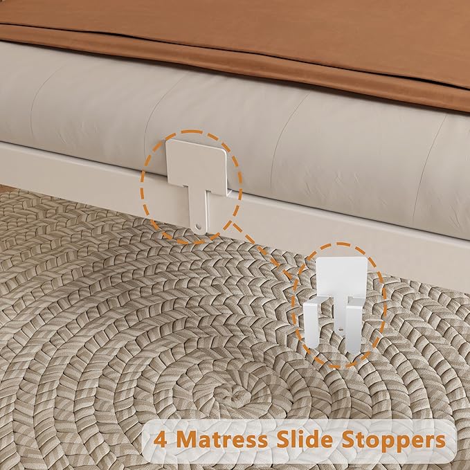 16 Inch Twin Size Bed Frames, Platform Bed with Metal Gaskets, Metal Bedframe No Box Spring Needed, DIY Headboard, Anti-Slip Mattress Stopper, Round Corner Leg, Easy Assembly, White