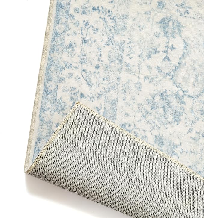 3x5 Blue Area Rug Non Slip Vintage Office Entryway Rug Distressed Machine Washable Kitchen Carpet Traditional Retro Floral Accent Throw Door Mat for Bedroom Bathroom Dining Living Room