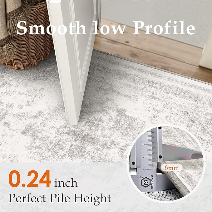 Runner Rug 2x10 Washable Light Gray Hallway Runner Vintage Boho Medallion Non Slip Grey Distressed Retro Carpet Indoor Low Pile Long Soft Rug for Kitchen Entryway Bedroom Bathroom Laundry