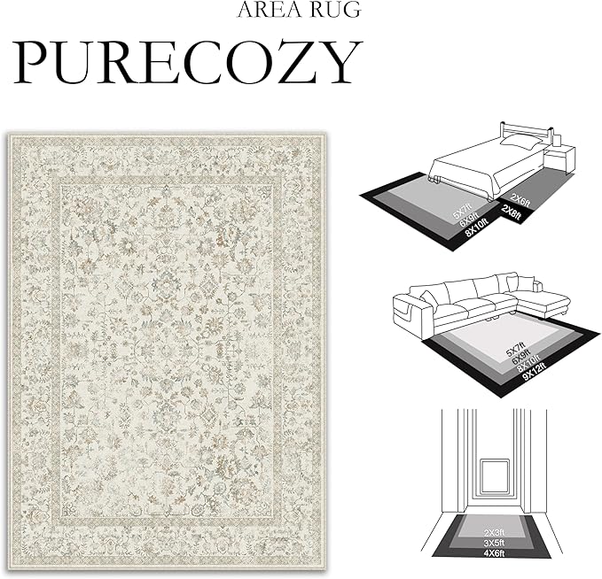 5x7 Taupe Area Rug Non Slip Vintage Living Room Distressed Machine Washable Carpet Traditional Indoor Bedroom Taupe Retro Floral Accent Throw Rug for Office Kitchen Dorm Dining Room