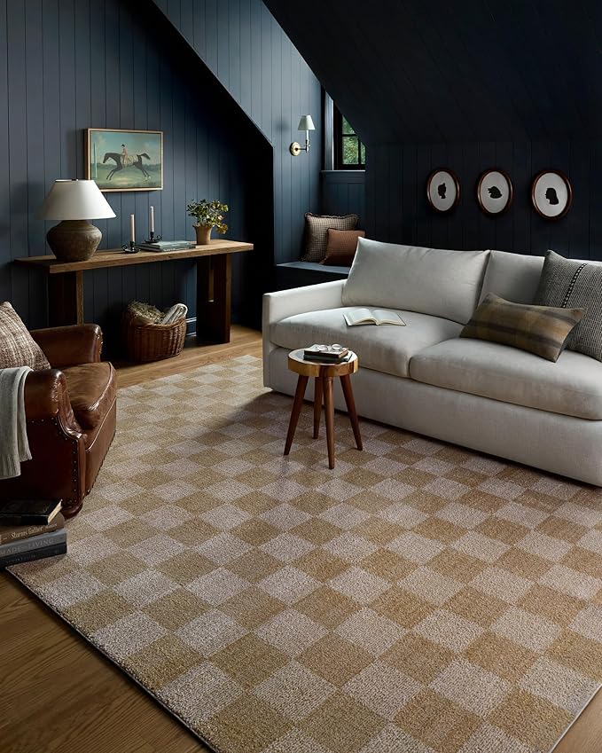 Loloi Chris Loves Julia Calvin Collection CLV-01 Wheat/Ivory 2'-3" x 3'-10" Accent Rug Checkered Neutral Soft Living Room Bedroom Carpet
