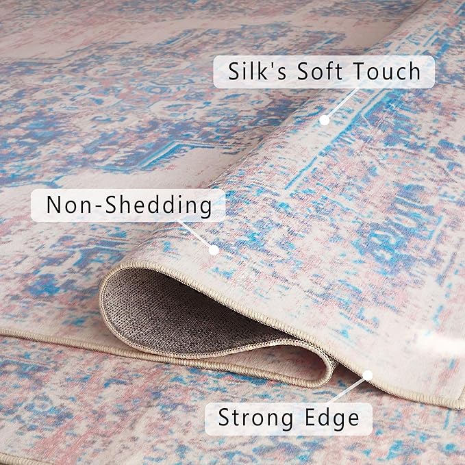 vivorug Runner Rug 2'x8' Machine Washable Non-Slip Runners for Hallways Kitchen Entryway Laundry Room Vintage-Inspired Carpet Hallway Runner Pink