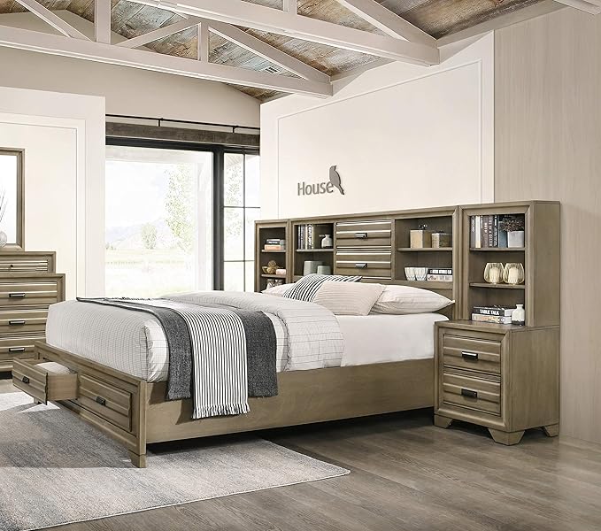 Roundhill Furniture Loiret Light Gray Finish Wood Storage Platform WallBed, Queen