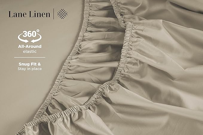 LANE LINEN 600 Thread Count Twin XL Sheets Set, 100% Mercerized Cotton Twin XL Bed Sheets Set with sily Touch Finish, Soft and Comfy Fully Elasticized Sateen Weave XL Twin Sheets Set - Linen