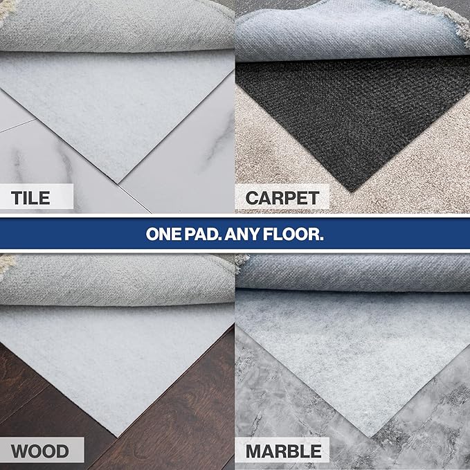 8' x 11' Non-Slip Rug Pad, Reversible Gripper, Non Skid Pads for Hardwood, Vinyl, Tile, Laminate Floors, Keep Area Rugs Secure, Natural Materials Safe for Indoor Flooring, ¼” Thick