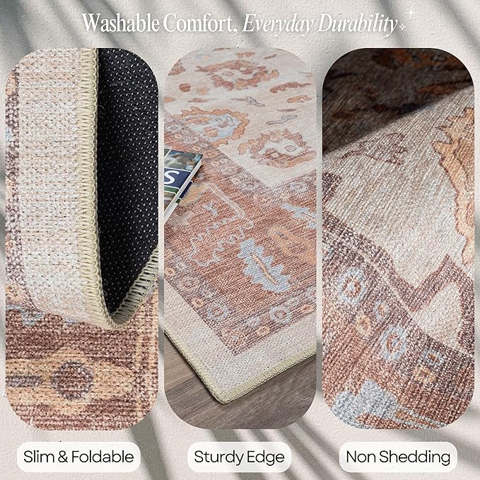 Fame Rugs Brown Modern Oushak Rug 8x10, Vintage Turkish Colorful Oriental Washable Antique Inspired Large Area Rugs, Luxury Living Room Bedroom (383BB, 7'6 x 10')