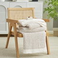 Amélie Home Waffle Chenille Throw Blanket for Couch, Pineapple Stitch Knit Soft Cozy Knit Blanket Decorative Throw for Sofa, Chair, 50"x60", Beige&Ivory