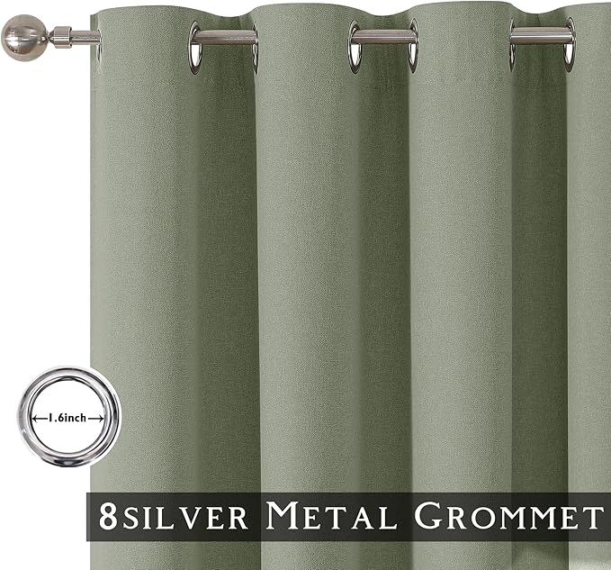 ChrisDowa 100% Blackout sage Solid Curtains 63 Inches Long 2 Panels for Bedroom Living Room,Farmhouse Room Darkening Thermal Insulated Soundproof Grommet Top Window Treatment Drapes,52x63