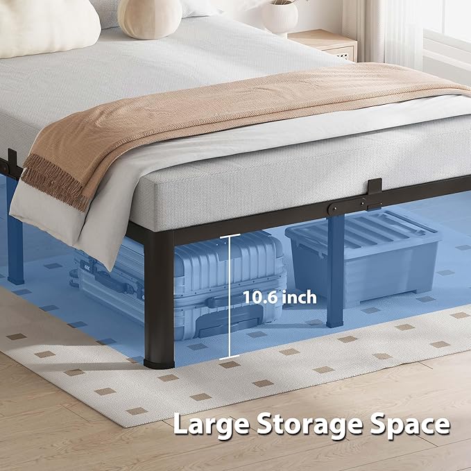 12 Inch King Size Bed Frame, 3500Lbs Heavy Duty Metal Platform with Round Corner Legs Mattress Slide Stopper, Steel Slat Support No Box Spring Needed, Noise Free, Non-Slip, Easy Assembly