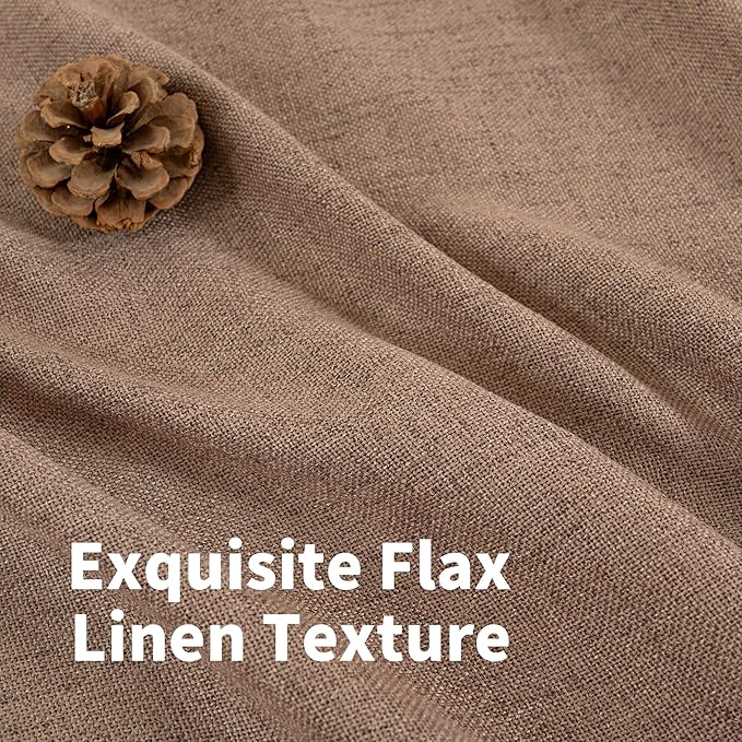 YoungsTex Mocha Brown Linen Curtains 68 Inch Length for Living Room Window, Light Filtering Drapes with Grommet Semi Sheer Rustic for Bedroom, 2 Panels, 52 X 68 Inch