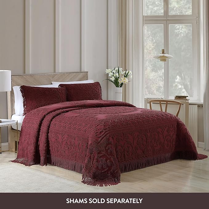 Beatrice Home Fashions Medallion Chenille Bedspread, King, Burgundy