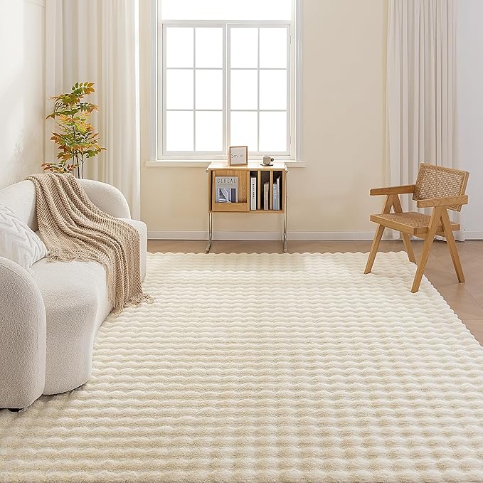 Amazon Basics Indoor Area Rug, 3D Bubble Washable Home Decor Carpet for Living Room, Bedroom, 8' W × 10' L, Beige