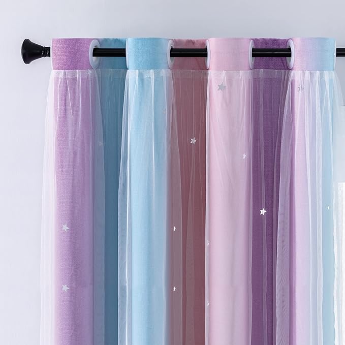 XiDi Curtains for Bedroom Decor, Rainbow Pink Purple/52/54
