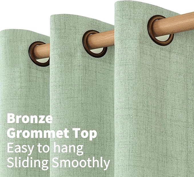 YoungsTex Sage Green Linen Curtains 84 Inches Long for Living Room, Light Filtering Drapes with Bronze Grommet Rustic Semi Sheer Spring Decorative for Dining Bedroom, 52 X 84 Inch, 2 Panels