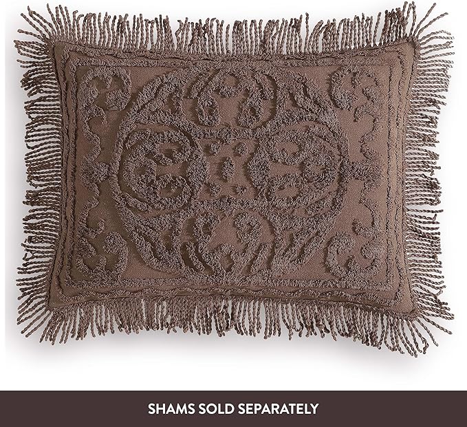 Beatrice Home Fashions Medallion Chenille Bedspread, King, Chocolate