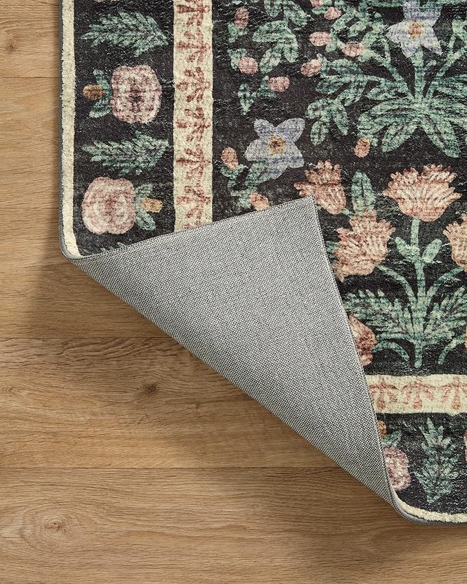 Loloi Rifle Paper Co. Eden Collection EDE-02 Mughal Garden Black 2'-6" x 9'-6" Runner Rug feat. CloudPile™