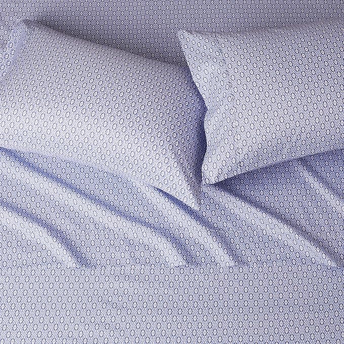 Amazon Basics Lightweight Super Soft Easy Care Microfiber 4 Piece Bed Sheet Set With 14" Deep Pockets, Queen, Blue Damask, Printed