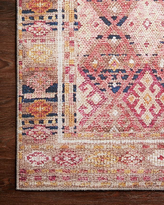 Loloi Layla Collection LAY-15 Magenta/Multi 9'-0" x 12'-0" .13" Thick Area Rug, Soft, Durable, Vintage Inspired, Distressed, Low Pile, Non-Shedding, Easy Clean, Printed, Living Room Rug