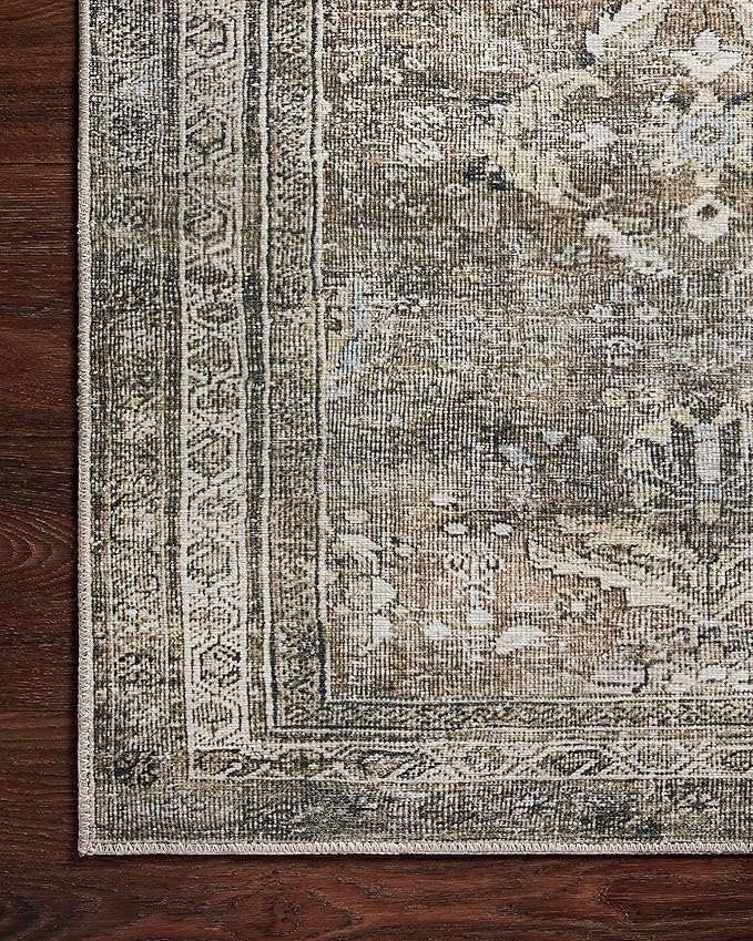 Loloi Layla Collection LAY-13 Antique/Moss 2'-3" x 3'-9" .13" Thick Accent Rug, Soft, Durable, Vintage Inspired, Distressed, Low Pile, Non-Shedding, Easy Clean, Printed, Living Room Rug