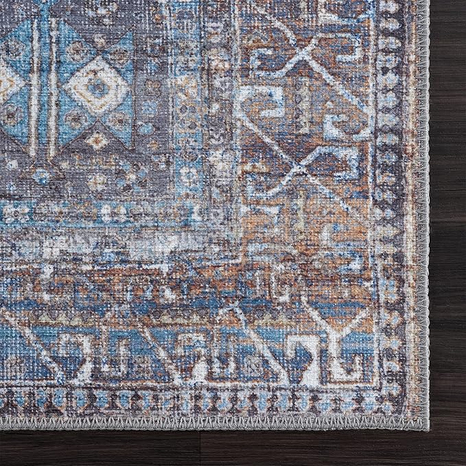 Bloom Rugs Washable 5' x 7' Rug - Slate Gray/Blue Traditional Area Rug for Living Room, Bedroom, Dining Room, and Kitchen - Exact Size: 5' x 7'