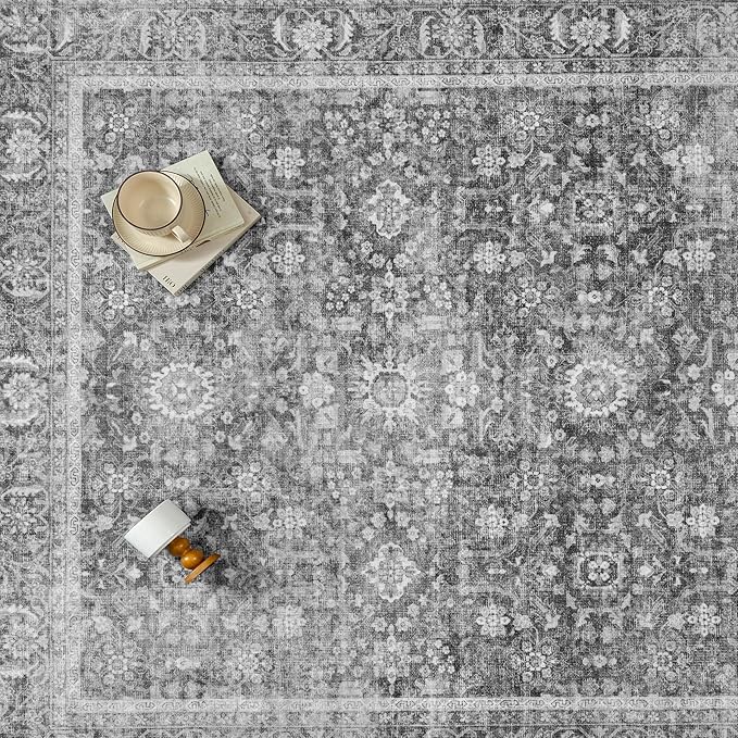 Blue 3x5 Area Rug Non Slip Vintage Office Entryway Rug Distressed Machine Washable Kitchen Carpet Retro Traditional Floral Accent Throw Door Mat for Bedroom Bathroom Dining Living Room
