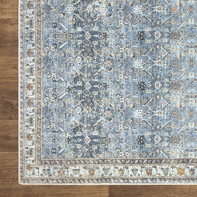 Bloom Rugs Washable Non-Slip 8' x 10' Rug - Blue/Beige Traditional Area Rug for Living Room, Bedroom, Dining Room, and Kitchen - Exact Size: 8' x 10'