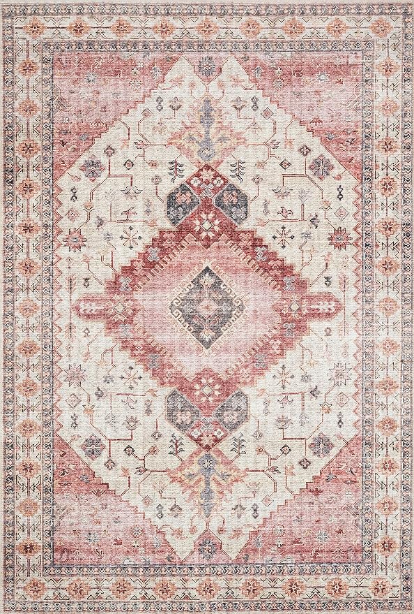 Loloi Skye Collection SKY-02 Ivory/Berry 6'-0" x 6'-0" Round Area Rug