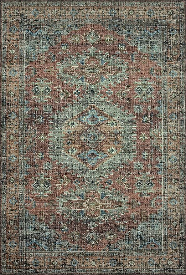 Loloi Skye Collection SKY-07 Terracotta/Sky 8'-0" x 8'-0" Round Area Rug