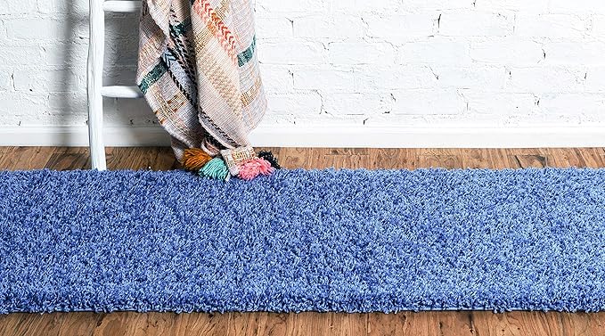 Unique Loom Solid Shag Collection Area Rug (2' 7" x 10' Runner, Periwinkle Blue)