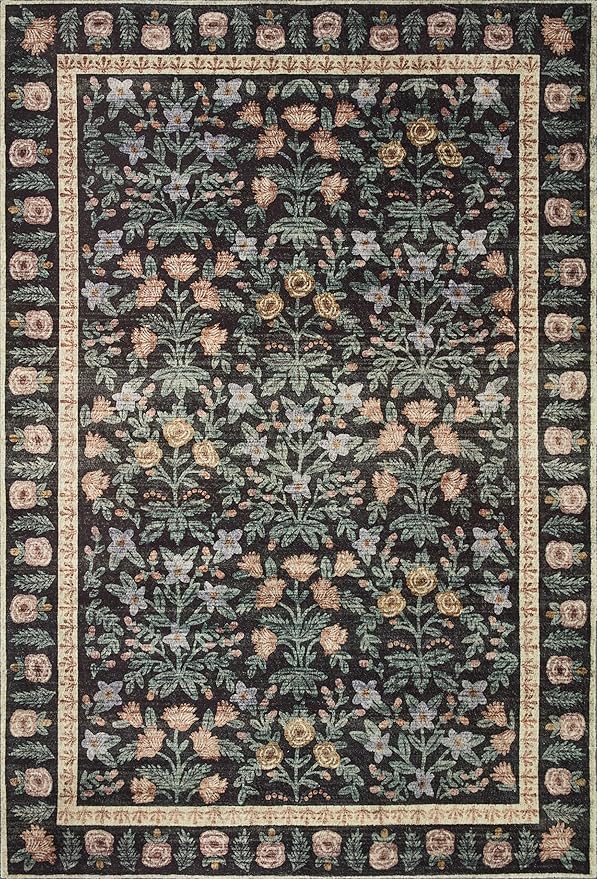 Loloi Rifle Paper Co. Eden Collection EDE-02 Mughal Garden Black 5'-0" x 7'-6" Area Rug feat. CloudPile™