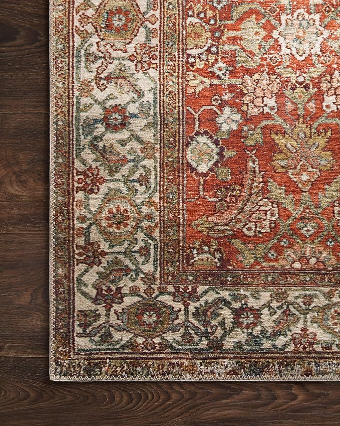 Loloi Layla Collection LAY-05 Ocean/Multi 2'-6" x 12'-0" .13" Thick Runner Rug, Soft, Durable, Vintage Inspired, Distressed, Low Pile, Non-Shedding, Easy Clean, Printed, Living Room Rug