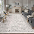 Gray Area Rug 10x12 Machine Washable Large Vintage Living Room Distressed Non Slip Carpet Traditional Indoor Bedroom Grey Retro Floral Accent Throw Rug for Office Kitchen Dining Room