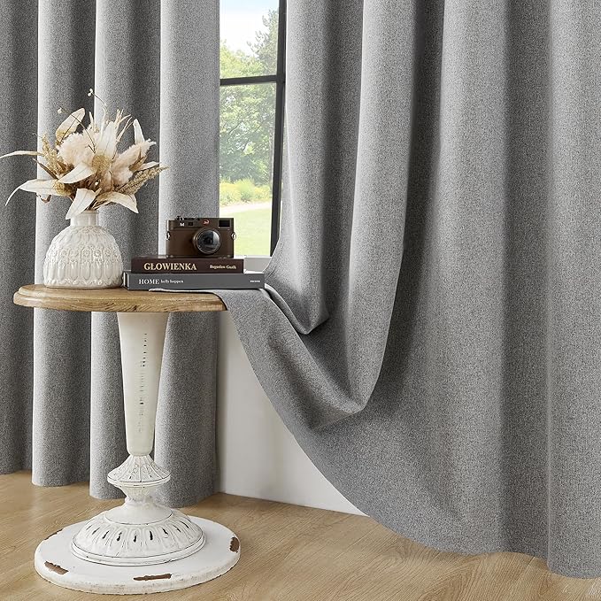 ChrisDowa 100% Blackout Grey Solid Curtains 96 Inches Long 2 Panels for Bedroom Living Room,Farmhouse Room Darkening Thermal Insulated Soundproof Grommet Top Window Treatment Drapes,52x96