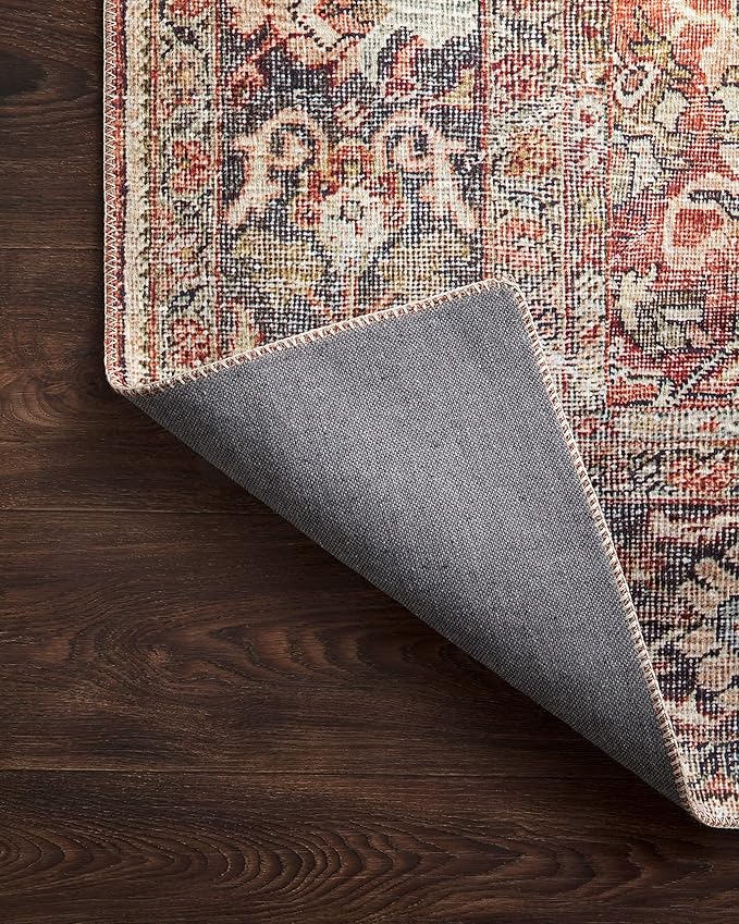Loloi Layla Collection LAY-02 Spice/Marine 2'-6" x 9'-6" .13" Thick Runner Rug, Soft, Durable, Vintage Inspired, Distressed, Low Pile, Non-Shedding, Easy Clean, Printed, Living Room Rug